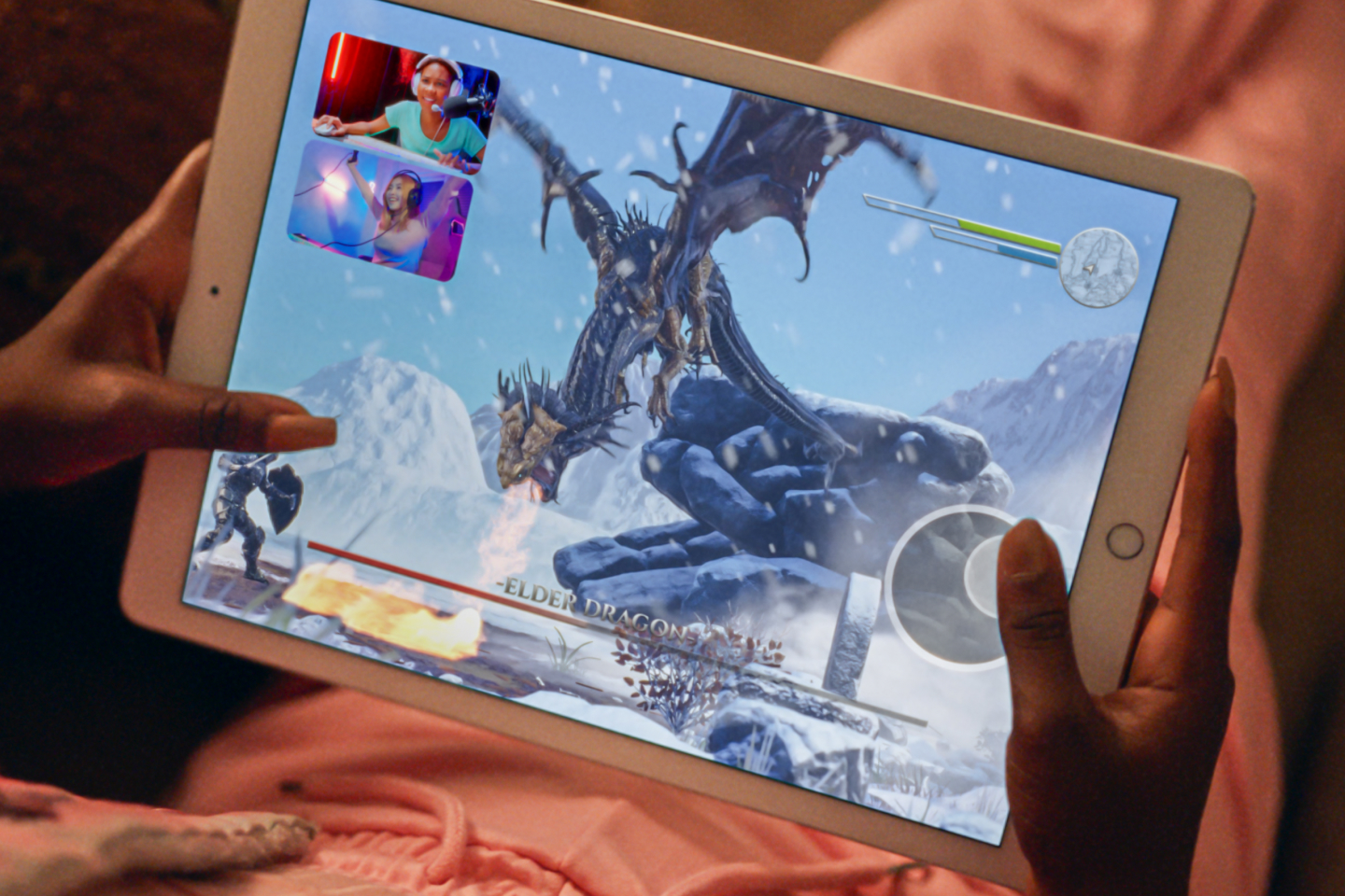Girl playing online with friends on a mobile device