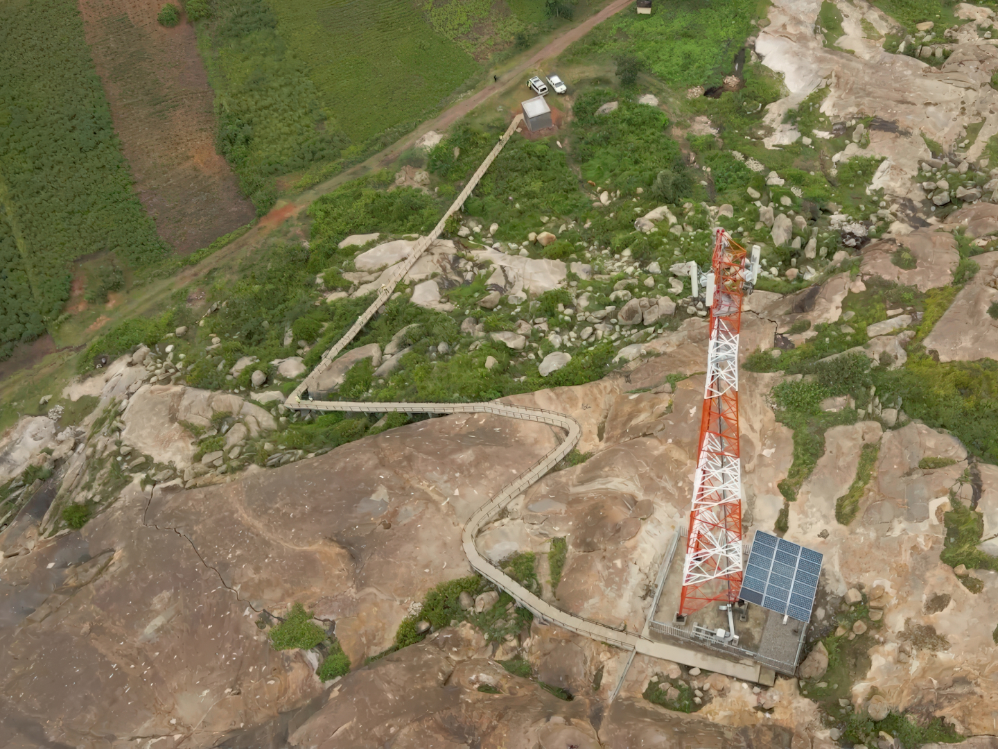 Aerial view of a cell tower